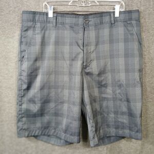 Greg Norman for Tasso Elba Shorts Men's Sz 38 Golf Slash Pockets Blk, Gray Plaid